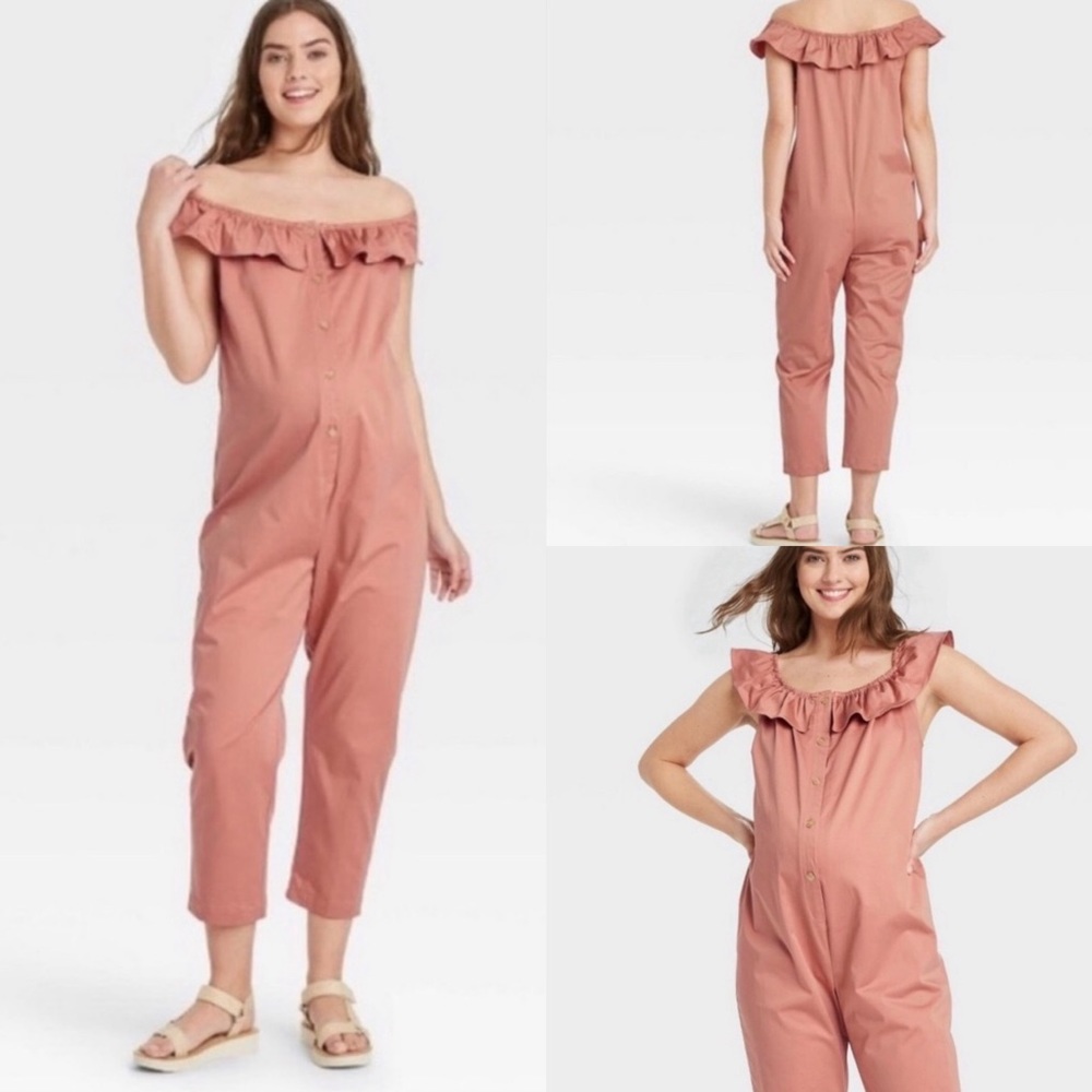 The Nines by Hatch Pink Ruffle Collar Cropped Jumpsuit New With Tag Size  XS XL